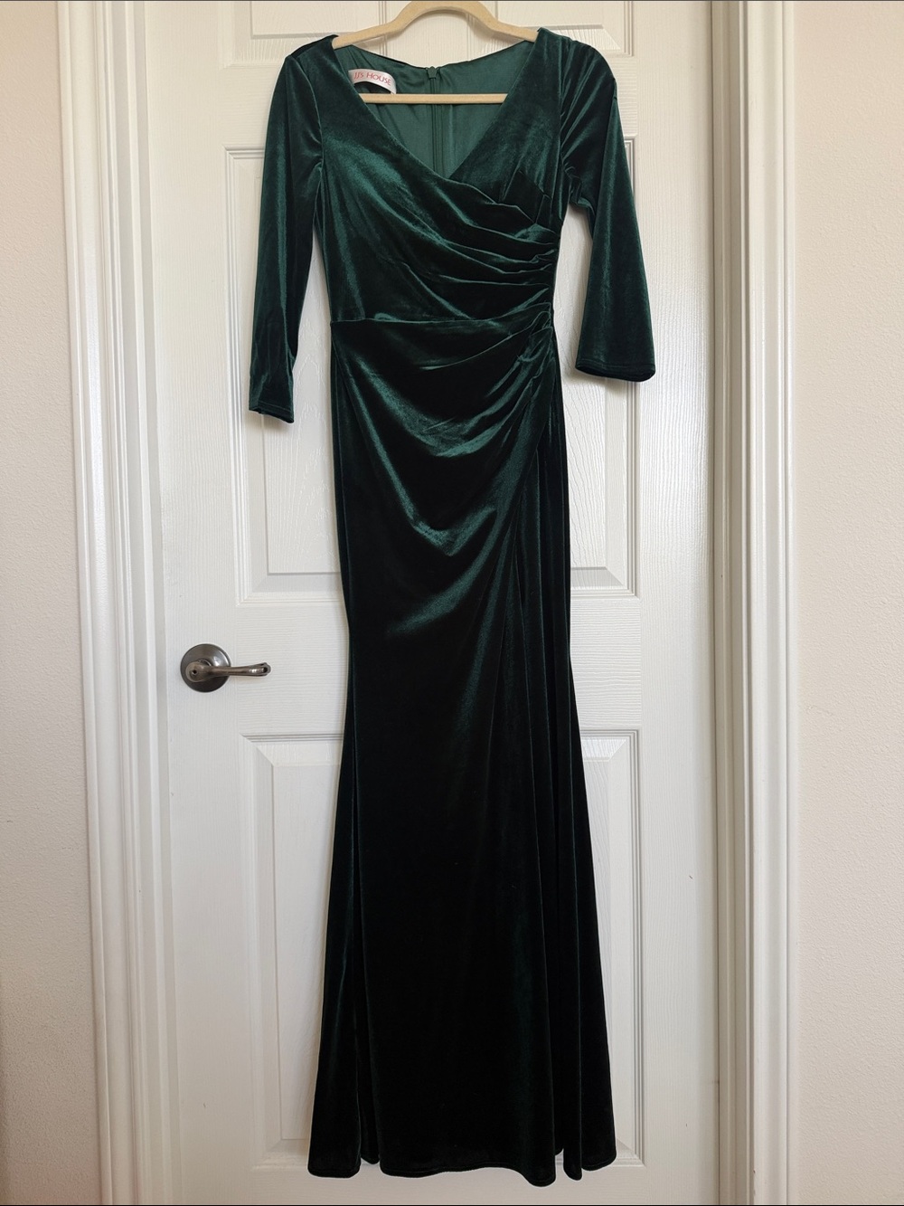 JJ’s House Dark Green Velvet Ruched Maxi Evening Gown Dress Size XS